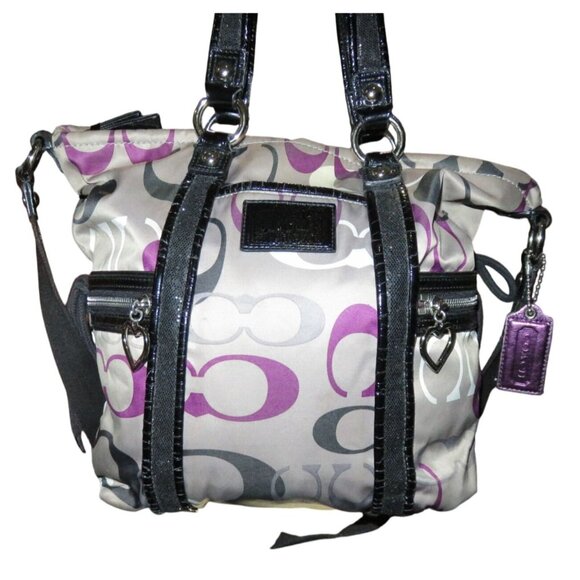 Coach Poppy Purple OP Art C Logo Signature Graffiti Glam Handbag - Picture 1 of 12